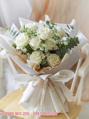 Hoa sinh nhật Bó hoa hồng trắng thơ mộng